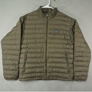 Patagonia Down Sweater Jacket Mens M Military Green Full Zip Puffer Puff Goose
